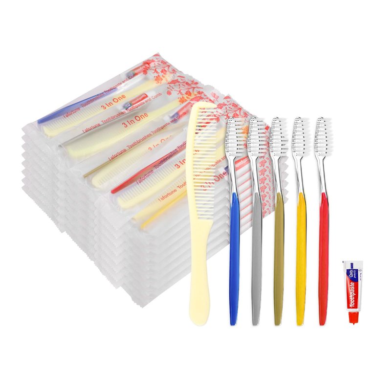 fafortune Disposable Toothbrushes with Toothpaste and Comb for Homeless Individually Wrapped-Suitable for Hotel,Air Bnb,Shelter/Homeless/Nursing Home/Charity (100PCS)