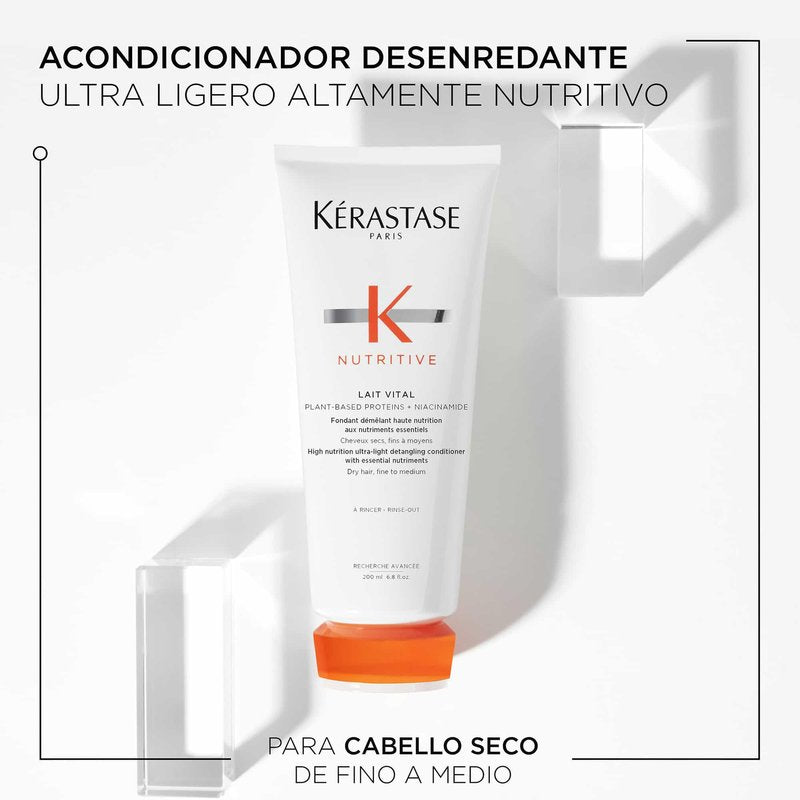 Kerastase Nutritive Lait Vital Hydrating Conditioner For Fine to Medium Dry Hair - Illuminates Shiny Hair and Easily Detangles, With Plant-Based Proteins & Niacinamide, 2.5 Fl Oz, Travel Size