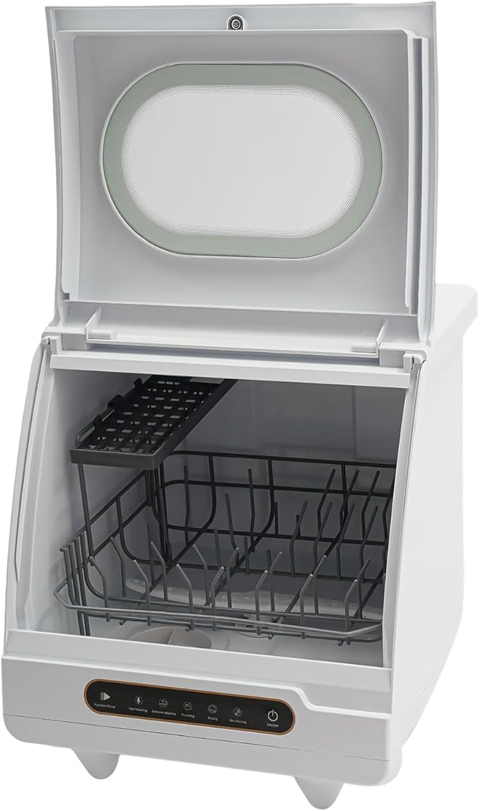 Portable Countertop Dishwasher, 800W 110V Compact Dishwasher Leak-Proof Dry Dishwasher with 5 Washing Programs and 360° Rotation Flushing for Houses, Apartments, Dorms, Rvs