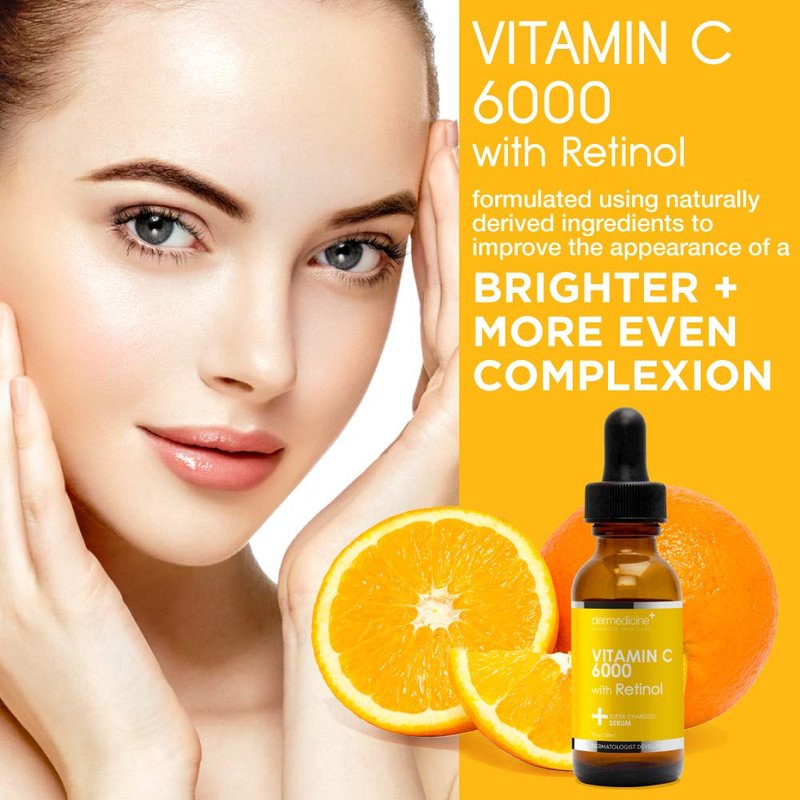 Vitamin C 6000 w/Retinol Anti-Aging Serum for Face Helps Smooth Wrinkles, Brightens Complexion Improves Texture & Tone for More Youthful Skin | 1 fl oz / 30 ml