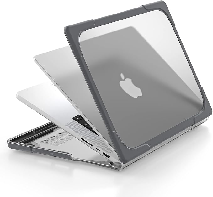 Batianda Heavy Duty Case for New MacBook Pro 16 inch 2026 M5 2024 M4 2023 M3 2021 M2 Pro Max Chip- Ergonomic Foldable Kickstand (Holds 22lbs/Zero Wobble) Matte Translucent Rugged Armor Cover, Gray