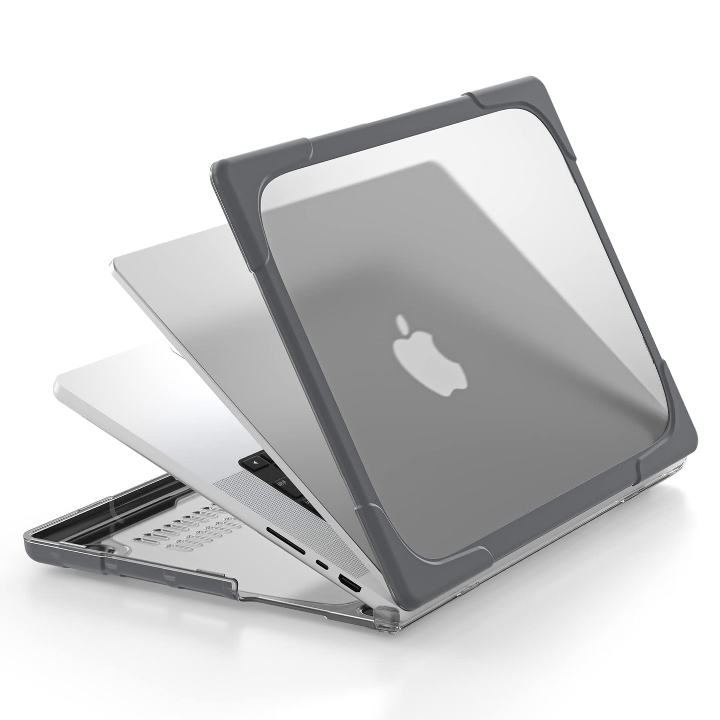 Batianda Heavy Duty Case for New MacBook Pro 16 inch 2026 M5 2024 M4 2023 M3 2021 M2 Pro Max Chip- Ergonomic Foldable Kickstand (Holds 22lbs/Zero Wobble) Matte Translucent Rugged Armor Cover, Gray