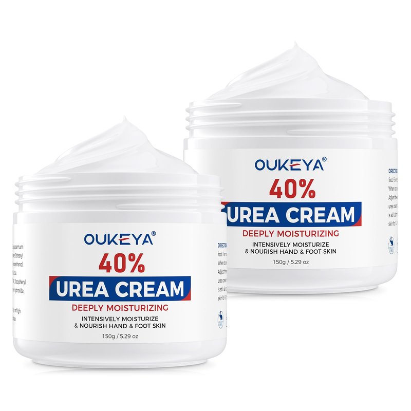 OUKEYA Urea Cream,NEW FORMULA Urea Cream 40 percent for Feet Maximum Strength,Dry Cracked Treatment Lotion for Knees & Elbows,Foot Dead Skin Cuticle Callus Remover Toenail Softener,5.29 oz（2 Packs