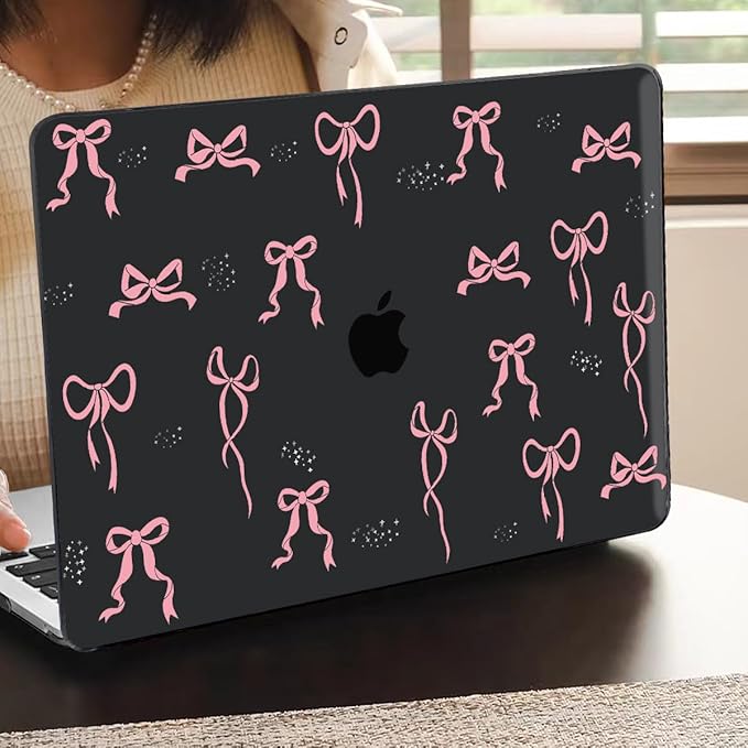 LCMOCICO for 2020 2021 2022 MacBook Pro 13 inch Case M2 M1 A2338 A2289 A2251 with Touch Bar & Touch ID, Printed Pattern Plastic Hard Shell Case Keyboard Cover Screen Protector, Pink Bowknot Black