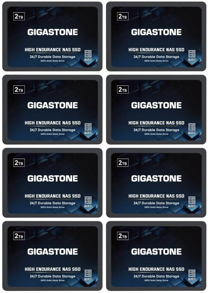 Gigastone 【NAS Certified】 2TB High Endurance SSD (8-Pack) Up to 550MB/s TLC Flash with SLC Caching 24/7 Reliable for Gaming/PC/NAS SSD 5-Year Warranty 2.5" SATA Internal Solid State Drives RAID Disk