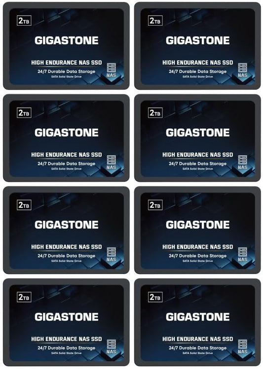 Gigastone 【NAS Certified】 2TB High Endurance SSD (8-Pack) Up to 550MB/s TLC Flash with SLC Caching 24/7 Reliable for Gaming/PC/NAS SSD 5-Year Warranty 2.5" SATA Internal Solid State Drives RAID Disk
