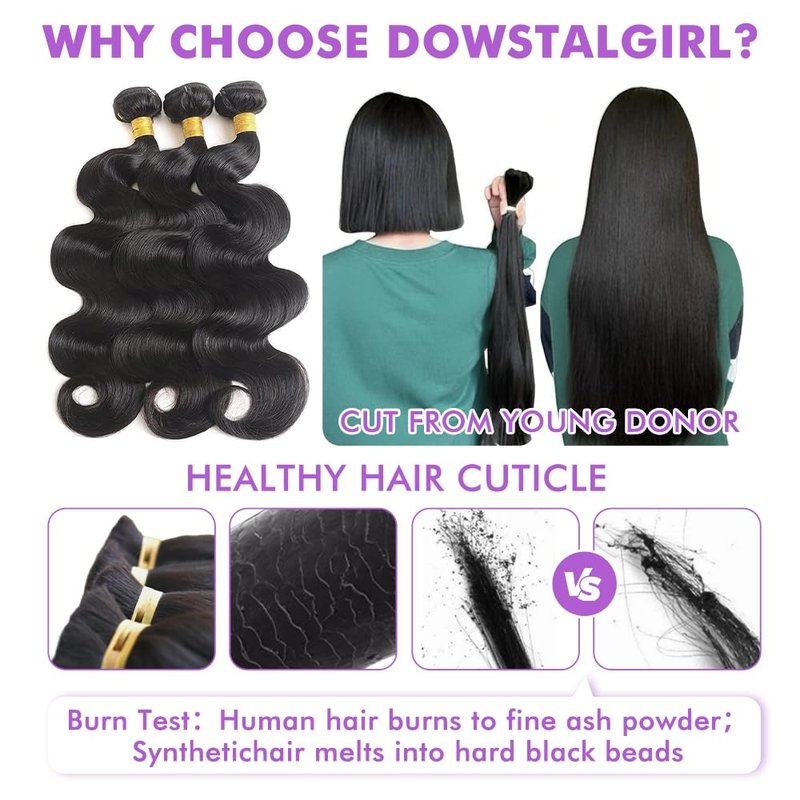 Body Wave Human Hair Bundles - 100% Unprocessed Brazilian Virgin Hair Extensions | 10, 12, 14 Inch Natural Color for Black Women