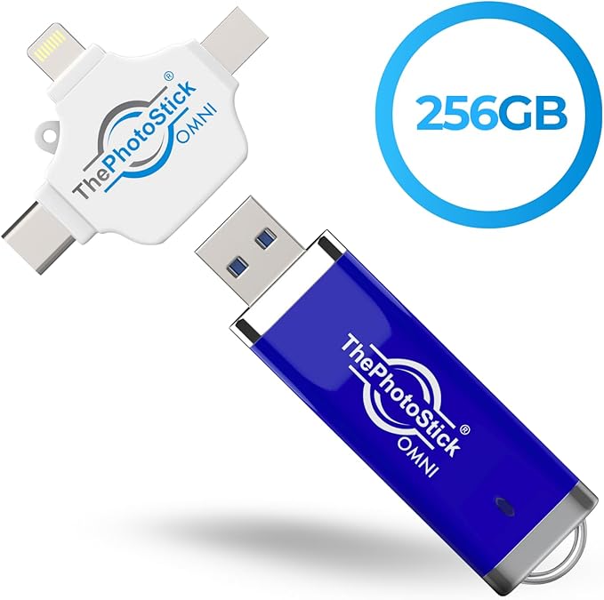 ThePhotoStick® Omni 256GB USB Flash Drive & Memory Stick – Automatic Photo & Video Backup for iPhone, Android, Mac & PC – Multiport Connection to Easily Store & Transfer Files