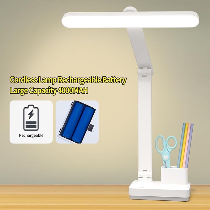 MAYTHANK Cordless Desk Table Lamp Reading Light Rechargeable Battery 4000mah, Tall & Large Light 50 LED,Touch 3 Modes,2 Ways Power,Dimmable, Bedroom Bedside Lamp,20 Inch