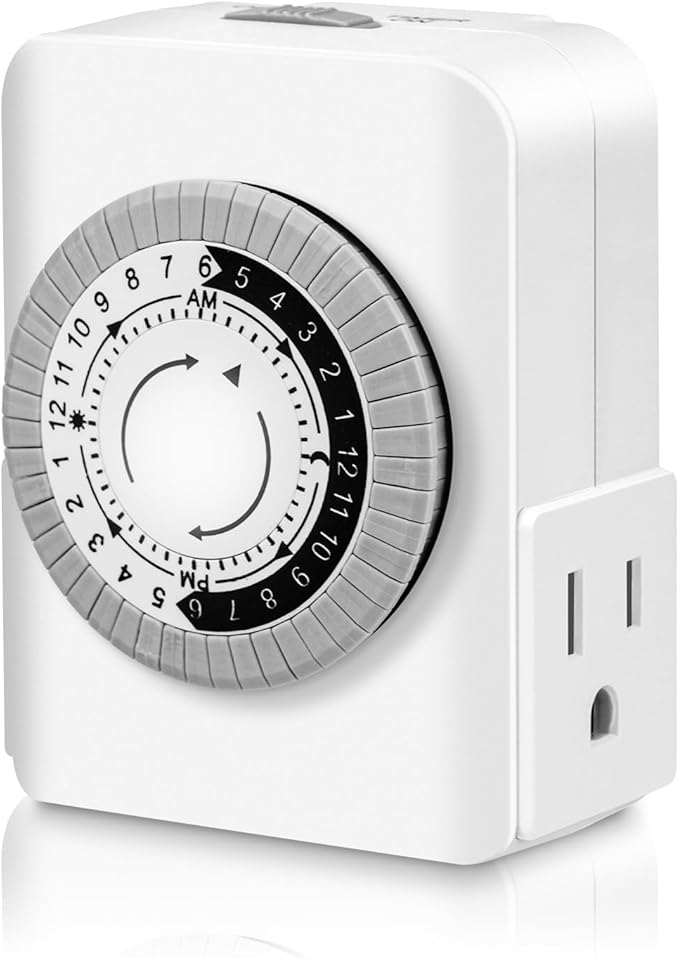 AaiVrylliz Outlet Timer,Timers for Electrical Outlets Indoor with 3-Prong Dual Outlet,24-Hour 30 Minute Daily On/Off Cycle, Plug-in Mechanical Timers for Christmas Lights, Lamps, Grow Light (2-Pack)