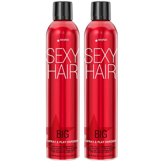 SexyHair Big Spray & Play Harder Firm Volumizing Hairspray, Twin Pack| All Day Hold and Shine | Up to 72 Hour Humidity Resistance.