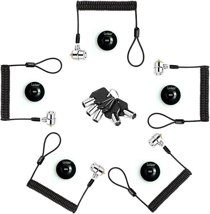LORADAR Security Retractable Cable Lock Portable Keyed Laptop Lock 5 Keys 8Ft for Monitors, Laptops, MacBooks, Tablets, iPad,Mac mini,(5 Pack Keyed Alike)