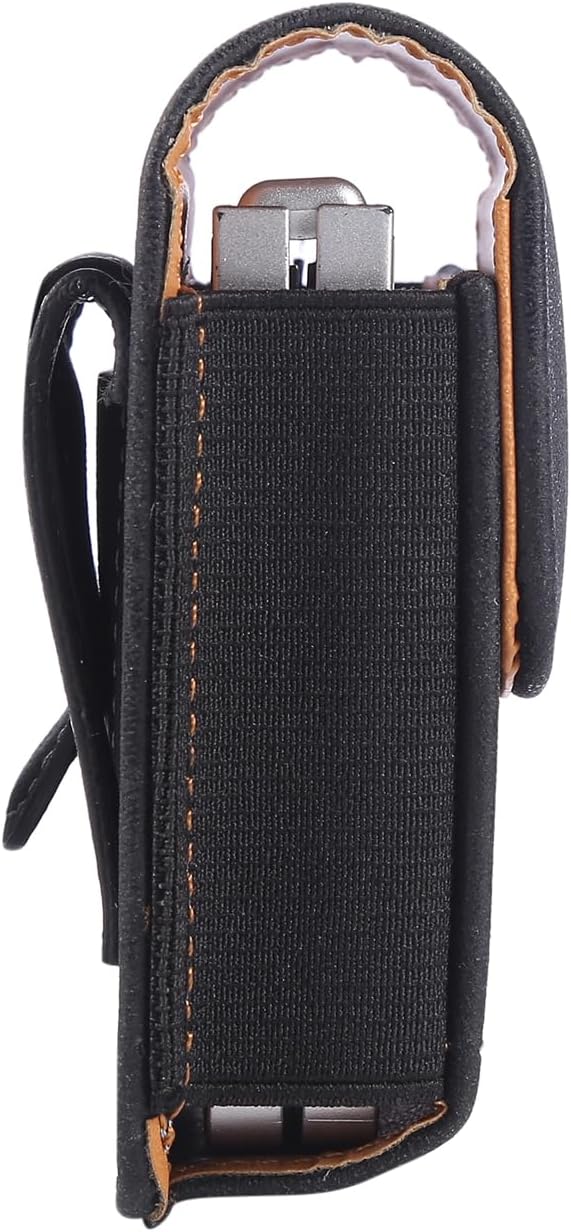 Bourisen Universal Phone Holster Phone Pouch Case Belt Clip Belt Loops Card Slot Faux Leather For Man for Samsung Galaxy Z Flip 5/4/3 Motorola Razr Plus Razr+ 2023 (Black&Yellow, XS(3.7"x3.1"x1.1"))