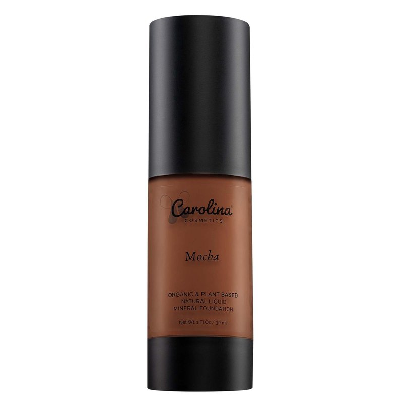 Carolina Cosmetics - Plant-Based Foundation in Mocha Shade - Hydrating, Pore-Minimizing & Buildable Coverage - Vegan, Non-GMO, Gluten-Free, Paraben-Free- Sun Protection - 1Fl Oz