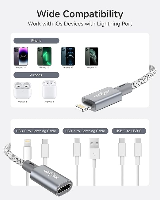 MFi Certified USB C to Lightning Adapter 2 Pack,27W PD Fast Charging & Data Sync Cable Adapter,Type C Female to Lightning Male Charger Converter for iPhone 14/13/12/11,iPad,AirPods - Not for Audio/OTG
