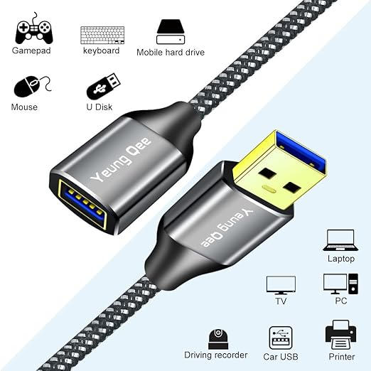 Yeung Qee USB 3.0 Extension Cable 3 ft,5Gbps High Speed USB 3.0 Type A Male to Female Extension Cord,USB Extension Lead Compatible with USB Flash Drive, Hard Drive, Card Reader,Scanner,Keyboard (3FT)