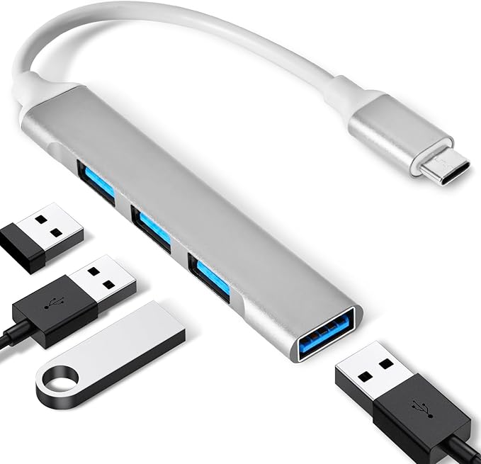 QAJOPFN 4 Ports USB C to USB Hub, Aluminum Type C to USB A 3.0 Adapter, Plug and Play USB Extender for MacBook Pro/Air, Laptop, Keyboard and Mouse