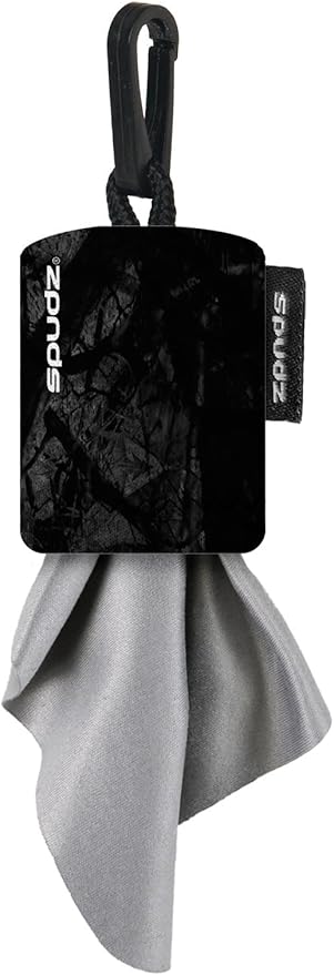 SPUDZ Classic Microfiber Lens Cleaner – Clip-On Pouch, Washable – for Binoculars, Scopes, Glasses, Screens | Classic | Stealth Shadow, 6 x 6 Inch (2-Pack)