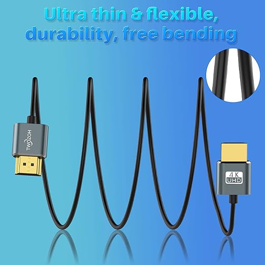 Twozoh Ultra-Thin HDMI to HDMI Cable 1FT, Hyper Slim HDMI 2.0 Cable, Extreme Flexible HDMI Cord Support 3D/4K@60Hz, 2160P, 1080P