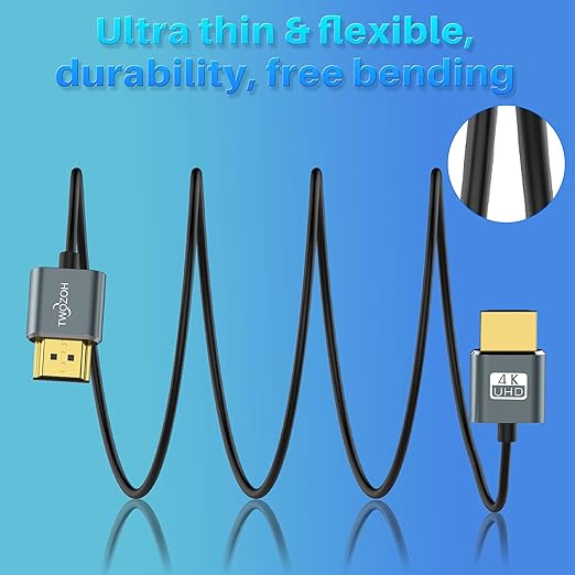 Twozoh Flexible & Slim HDMI Cable 1FT 2 Pack, Ultra Thin HDMI Cord Supports High Speed 4K@60Hz 18gbps 2160P/1080P