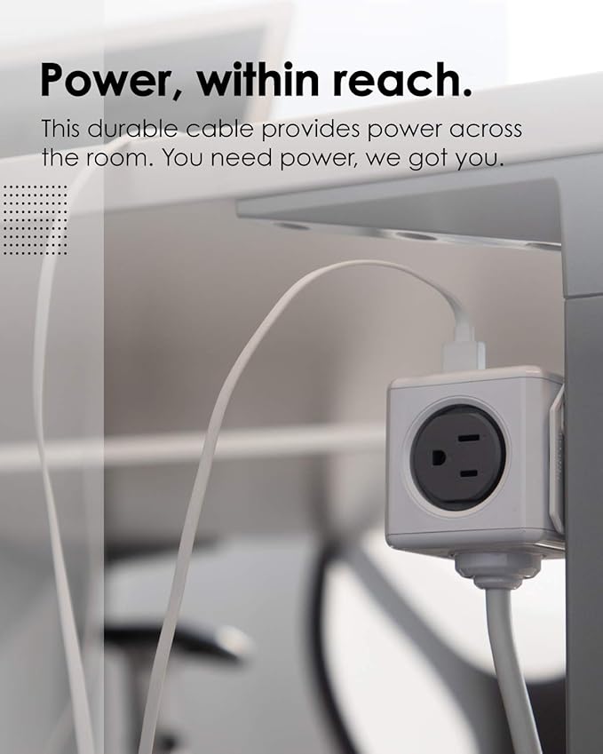 Power Strip Allocacoc PowerCube Extended USB 4 Outlets 2 USB 5ft Surge Protector Outlets Multiplier 15A 125V 1875W 14 AWG Heavy Duty Mounting Dock Travel Home Office Dorm Workspace Compact, ETL (BLUE)