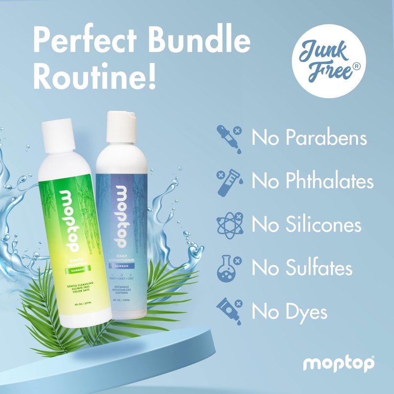 MopTop Sulfate Free Shampoo and Conditioner – Curly Hair Natural Shampoo and Conditioner Helps Restore Dry Damaged Hair & Reduce Frizz, Paraben Free Natural Hair Products for All Hair Types (2pk)
