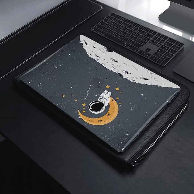 LCMOCICO for MacBook Air 13 inch Case 2021 2020 2019 2018 Release M1 A2337 A2179 A1932 Retina Display with Touch ID, Shiny Plastic Hard Shell Case Keyboard Cover Screen Protector, Astronaut Moon