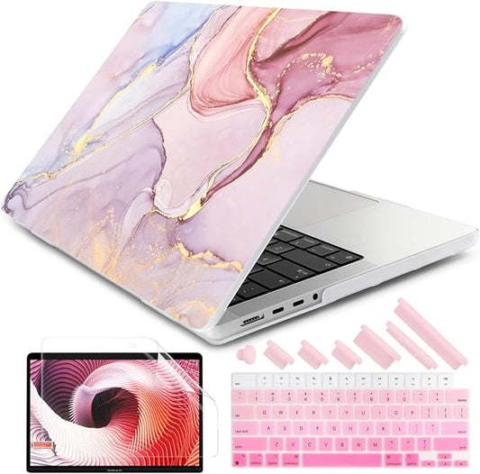 DONGKE for M4 MacBook Pro 16 Inch Case 2024 2023 2021 A3403 A3186 M3 A2991 M2 A2780 M1 A2485 Pro/Max Chip, Plastic Hard Shell Case & Keyboard Cover for Mac Pro 16 with Touch ID, Marble X256