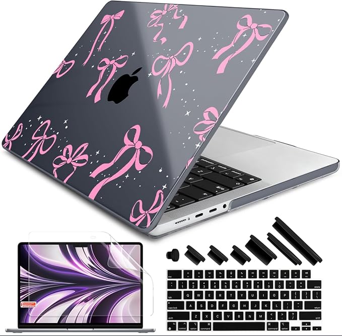DONGKE Compatible with MacBook Pro 16 Inch Case (2026-2021 Release, M5 M4 M3 M2 M1 Pro/Max Chip), Plastic Hard Shell Cover with Keyboard Cover & Screen Protector for MacBook Pro 16", Bows & Stars