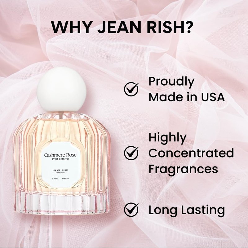 Jean Rish Cashmere Rose Perfume for Women - Long-Lasting Eau De Parfum | Rose & Musk Scent - 100ml / 3.4 oz