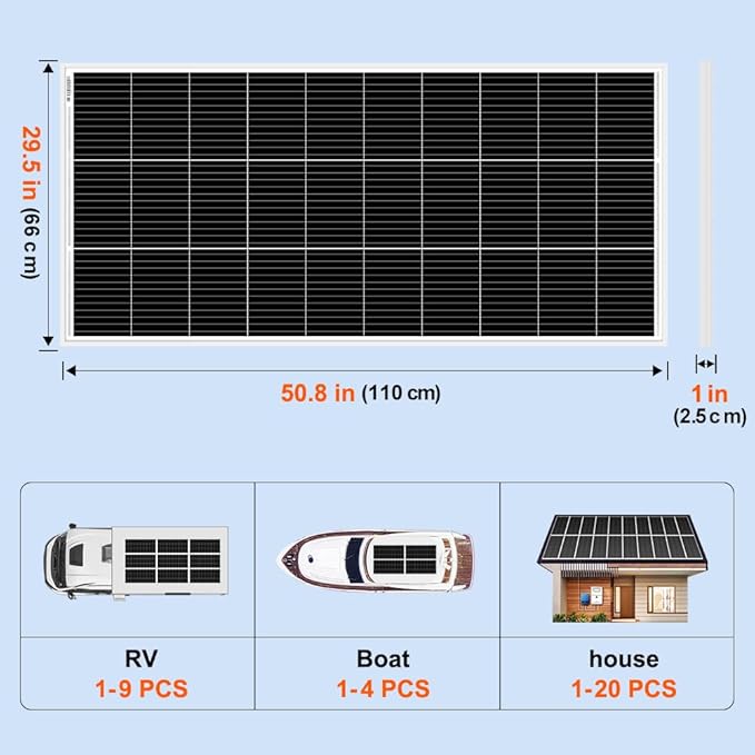 DOKIO 200W Monocrystalline Solar Panel 12V, High Efficiency Glass Module with Aluminum Frame, MC4 Connector, Pre-Drilled Holes for RV, Boat, Roof, Off-Grid Power