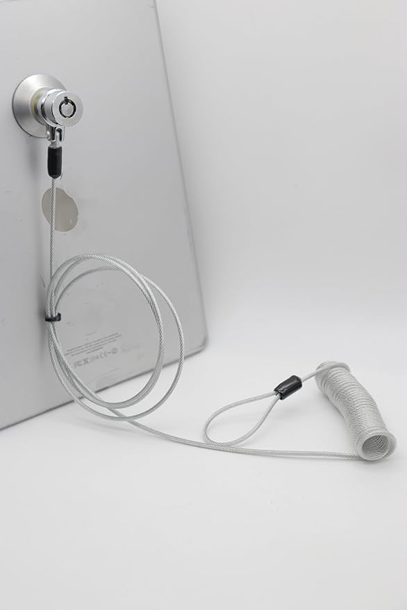 LORADAR 10-Foot Retractable Anti-Theft Steel Cable Lock with Lock Plate, Suitable for laptops, Tablets, Monitors, and Mobile Phones (Silver, 1 Pack)