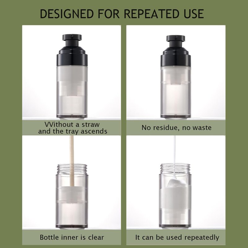 Airless Pump Bottles - 5 Pack 1oz Travel Lotion Dispenser | Leakproof Refillable Containers with Clear Organizer Case