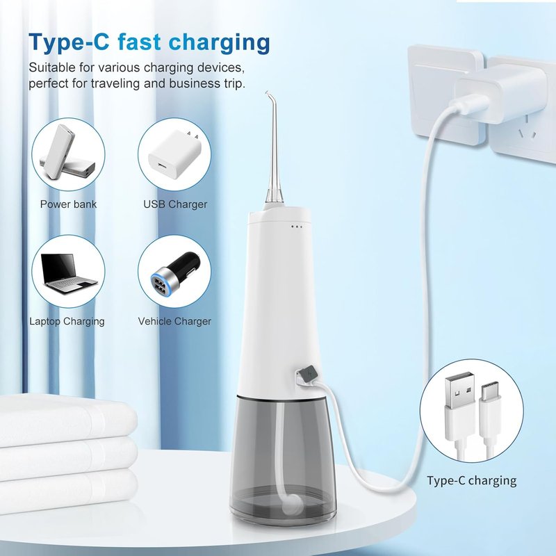 Cordless Water Dental Flosser - Rechargeable Oral Irrigator with 4 Modes & 300ml Reservoir | IPX7 Waterproof, Portable (White)