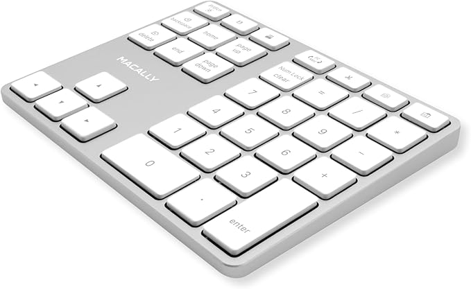 Macally Bluetooth Number Pad for Laptop - Rechargeable Wireless Numeric Keypad - Slim 35 Key Wireless Number Pad Keyboard for Data Entry, 10 Key Numpad Compatible with Mac, MacBook, iPad, PC, Windows
