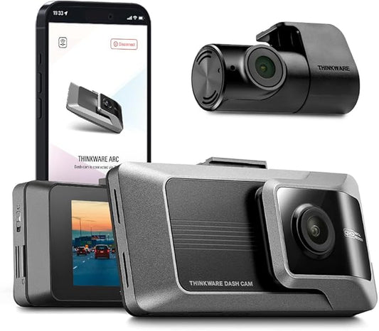 THINKWARE ARC Front & Rear Dash Cam, 2K QHD 1440P+1440P, 2.7” Touchscreen, Wi-Fi, GPS Safety Alerts, Super Night Vision 2.0, 24/7 Parking Mode Dual Dashcam, 3X Energy Saving, 32GB Card