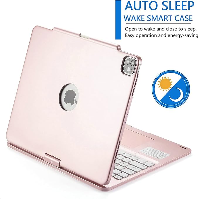 360° Rotatable Keyboard Case for iPad Air 13-inch (M4/M3/M2, 2026/2025/2024)/Pro 12.9 (6th/5th/4th/3rd Gen) with TouchPad, Flip Smart Case with Backlits Trackpad Keyboard, Rose Gold