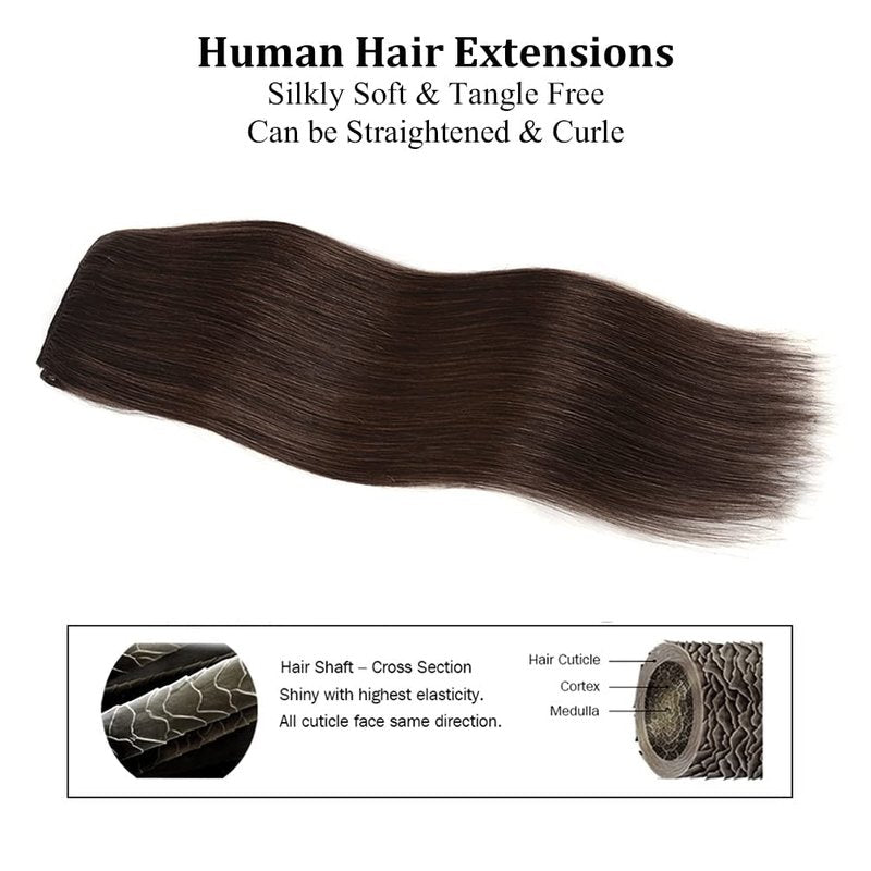 12" Clip in Hair Extensions Remy Human Hair for Women - Silky Straight Human Hair Clip in Extensions 50grams 4pieces Dark Brown #2 Color