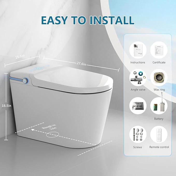 Luxury Smart Toilet Built In, Bidet with Heated Seat,Warm Water Sprayer & Dryer, Japanese Toilet with Foot Sensor Operation,LED Display