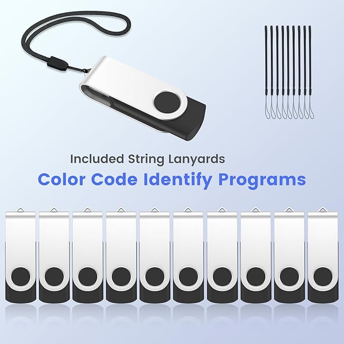 ABLAZE 1GB USB Flash Drive 20 Pack, USB 2.0 Thumb Drives with Lanyards Bulk Memory Sticks Pendrives 20PCS (Black)