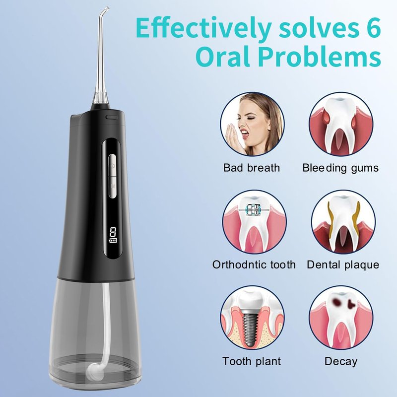 Water Dental Flosser for Teeth, Portable Cordless Oral Irrigator with 4 Modes 9 Intensities, Rechargeable IPX7 Waterproof Water Flosser, Travel Water Dental Picks for Cleaning