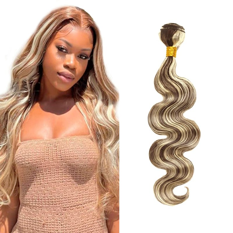 Blonde Bundles Human Hair Body Wave Bundles 28 Inch Unprocessed Brazilian Virgin Remy Hair Highlight Brown 1 Bundle P4/613 Highlight Blonde Body Wave Human Hair Extensions 50 Gram Per Bundle