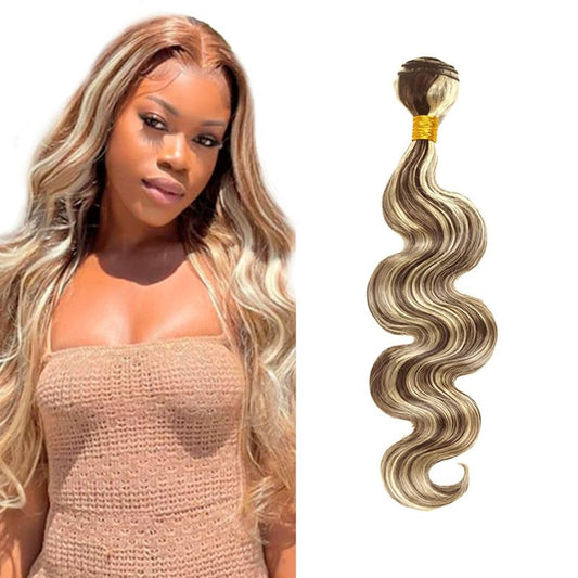 Blonde Bundles Human Hair Body Wave Bundles 28 Inch Unprocessed Brazilian Virgin Remy Hair Highlight Brown 1 Bundle P4/613 Highlight Blonde Body Wave Human Hair Extensions 50 Gram Per Bundle