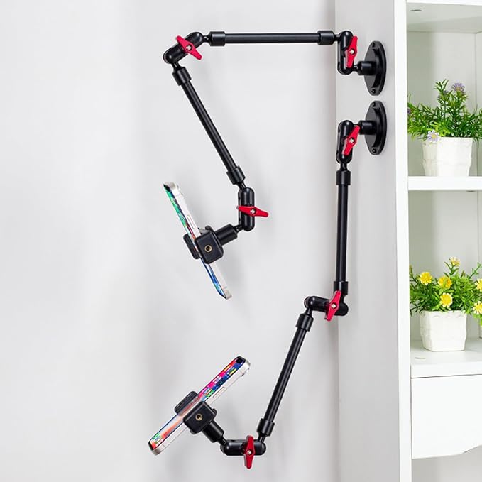 Wall Mounted Phone Holder Magic Arm 360° Rotation Adjustable Metal Base Screw in Wall Sturdy for Kitchen Bedroom Home 22 Inch ABS Phone Clip