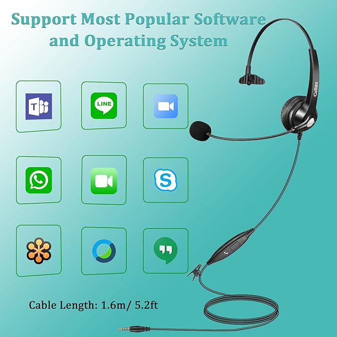 Callez 3.5mm Jack Cell Phone Headset with Microphone Noise Cancelling for PC Laptop, Wired Computer Headphones for iPhone Android Zoom Home Office Work School Classroom, in-line Control, Comfort-Fit