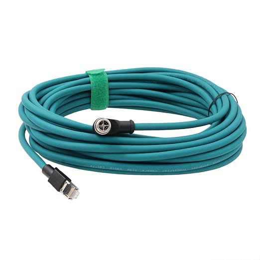 HangTon Ethernet 8 Pin X Coded M12 RJ45 CAT-7e Cable for Cognex Keyence Basler Vision Camera Sensor PLC Router, Right Angle 90-Degree 1m