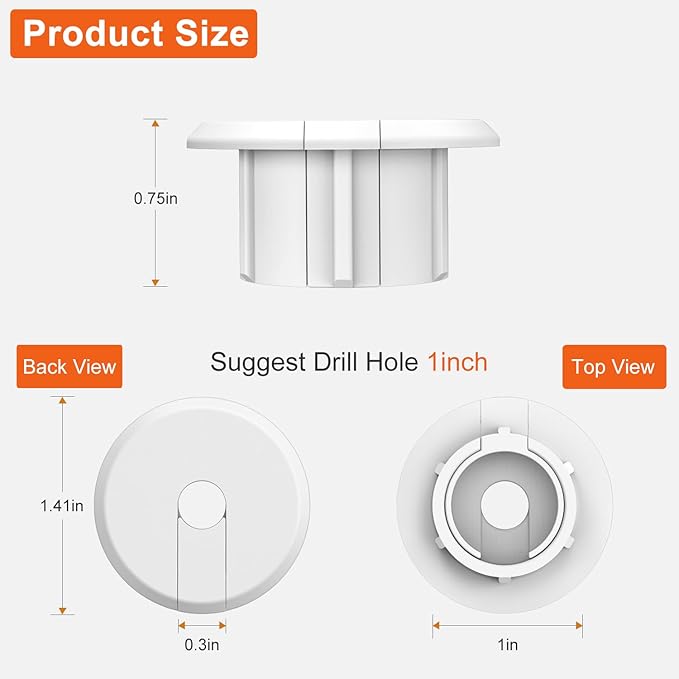 Sactulaz Wall Bushing Grommet for Starlink Dishy Router Ethernet Adapter Cable, Starlink Cable Routing Kit Feed-Through for 1 inch Wall Hole and Furnitures Wire Hole(White, 2 Pack)