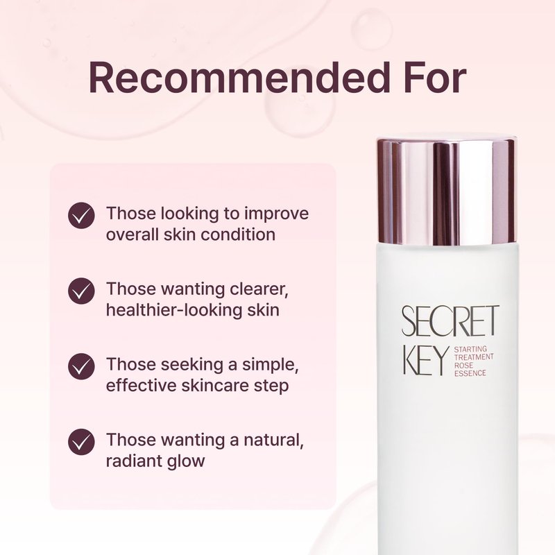 SECRETKEY Starting Rose Essence Toner, Galactomyces Ferment with Rose Water for Radiance Glass Skin, Hydrating Essence, Helps Improve Uneven Skin Tone, Korean Skin Care Essence (5.07 Fl Oz / 150ml)