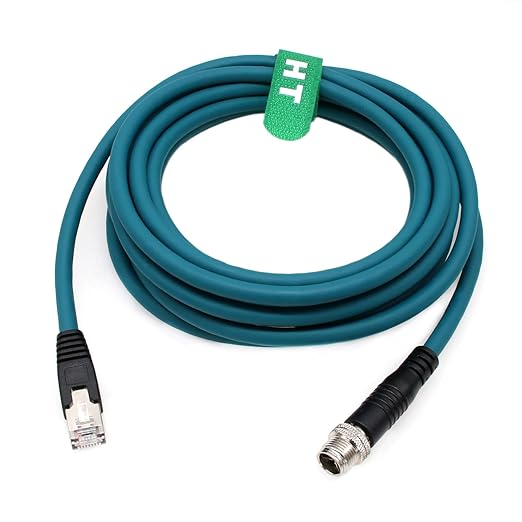 HangTon X-Code Ethernet M12 8 Pin RJ45 Network Data Cable for Cognex in Sight DataMan Keyence IV3 SR5000 Sensor Camera Switch Automation Control PLC 25m