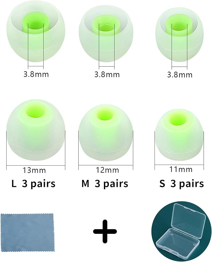 TSZYYM Earbud Tips Ear Bud Tips Soft Anti Slip Washable and Reusable Silicone Replacement Earbud Tips Fit Most in-Ear Earbuds(Inner Hole 3.8mm -5.1mm) 18pcs S M L